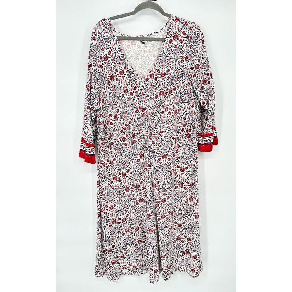 Lands End Floral Knot Front Dress Long Sleeve VNeck Casual Everyday Dress 2X